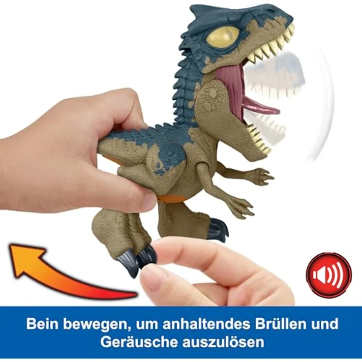 Mattel Jurassic World Mega Roar Allosaurus, Dinosaurier-Spielzeug mit Geräuschen, flexiblen Sehnen und Fütterzubehör, 20 cm – Bild 4