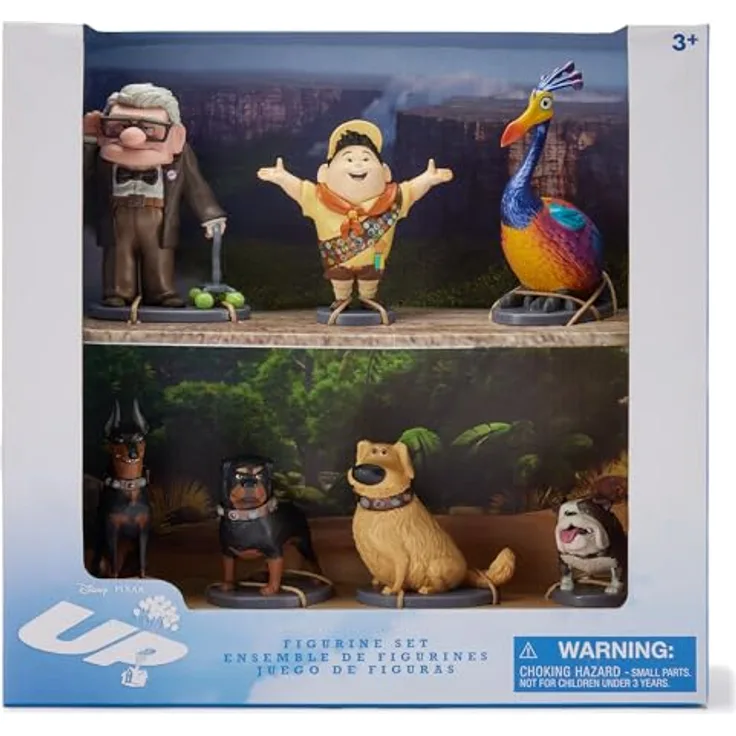Disney Store Offizielles Oben (Pixar) Figurenset, 7 Spielzeuge mit Carl Fredricksen, Ellie, Russell, Kevin, Dug, Alpha, Beta und Gamma, 3-6 cm groß, ab 3 Jahren geeignet