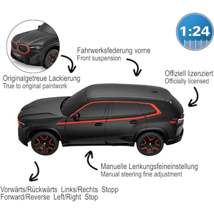 JAMARA BMW XM 1:24, ferngesteuertes SUV in schwarz mit 2,4GHz Fernsteuerung und originalgetreuer Lackierung – Bild 4