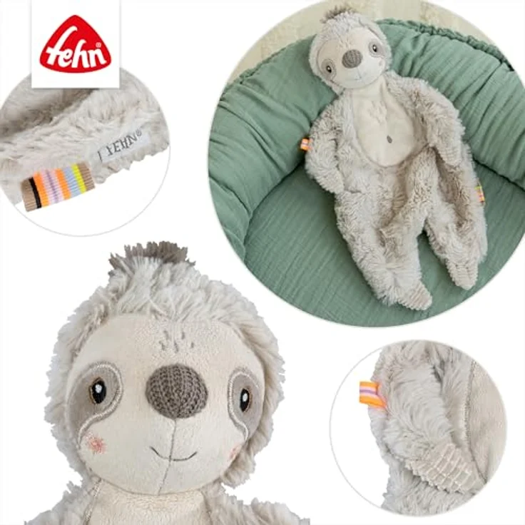 Fehn Schmusetuch Faultier, Kuschelweiches Stofftier-Schnuffeltuch, Einschlafhilfe & Spielkamerad für Babys, 33 cm, Maschinenwaschbar – Bild 4