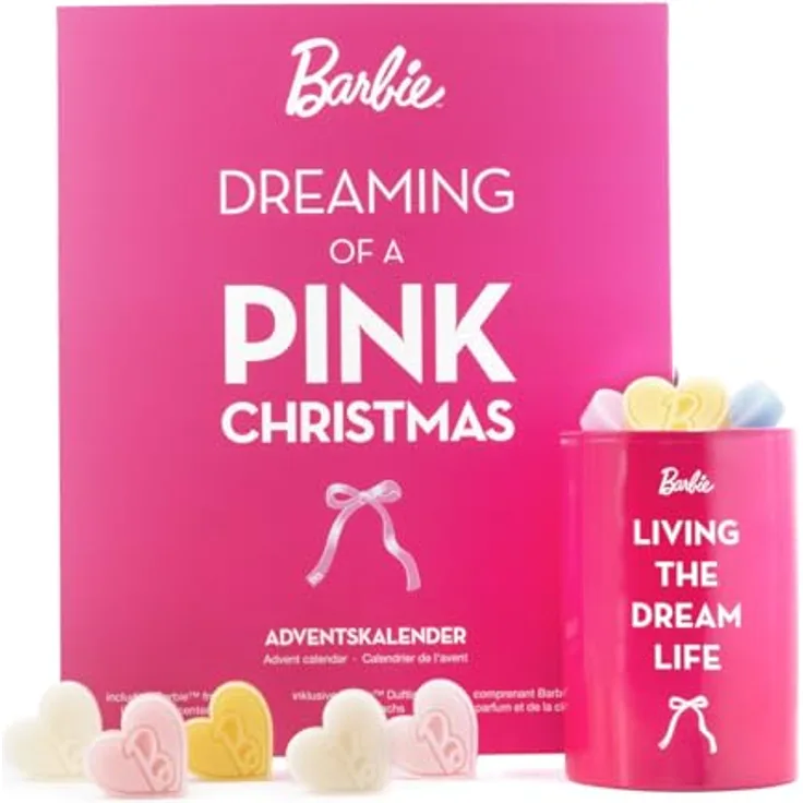 Barbie Adventskalender "Dreaming of a Pink Christmas", 24-teilig mit Sojawachs und Teelicht Duftlampe, pink