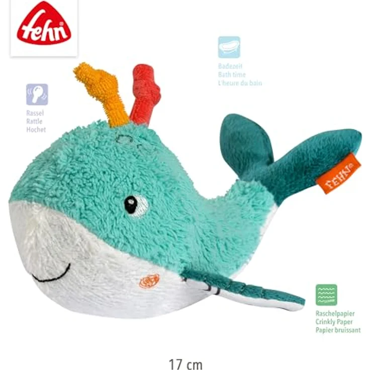 Fehn Badetier Wal – Schwimmendes Stoff-Badewannenspielzeug für Babys und Kinder ab 0+ Monaten, ca. 17 cm, maschinenwaschbar – Bild 5