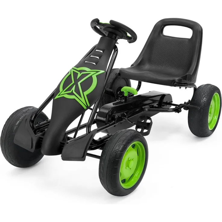Xootz Go-Kart Viper, schwarz-grün, Go-Kart mit Stahlrahmen, Handbremse und verstellbarem Sitz für Kinder ab 5 Jahren