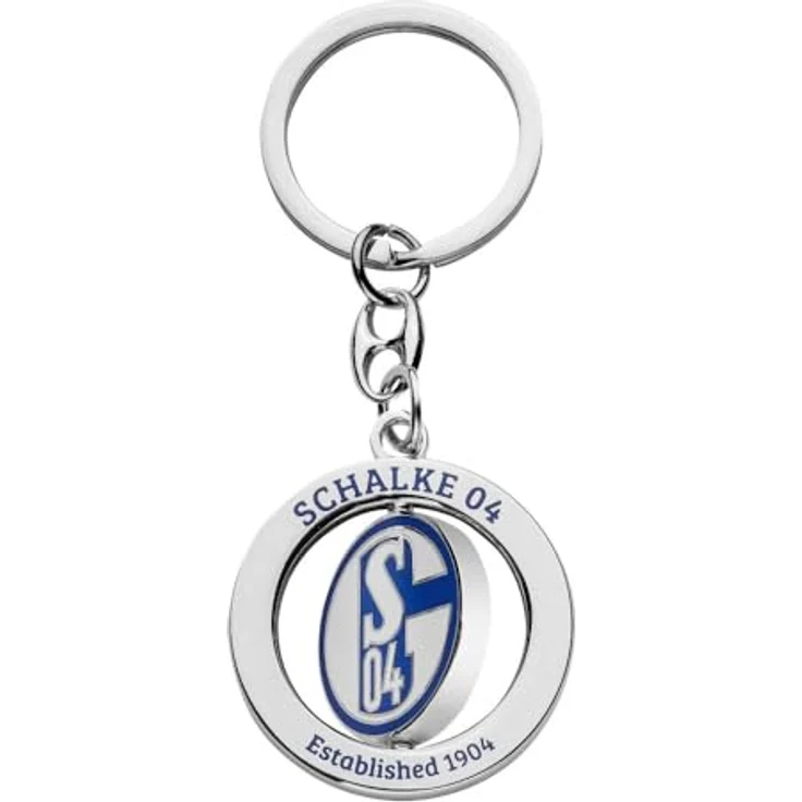 FC Schalke 04 Schlüsselanhänger , drehend aus Zamak, Emaille in weiß und blau – Bild 2