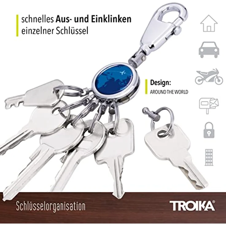 Troika Schlüsselhalter – Schlüsselanhänger mit Karabinerhaken, 6 ausklinkbare Ringe zur Schlüsselorganisation, verschiedene Designs erhältlich, das Original von Troika (Around The World) – Bild 3