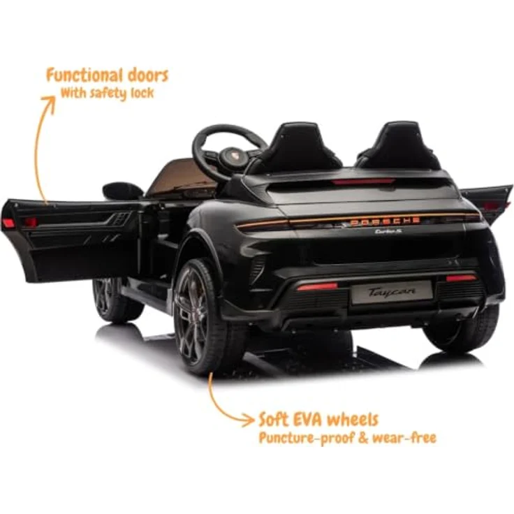 Porsche Taycan Turbo S Elektro Kinderauto 24V, 2-Sitzer für 2 bis 6 Jahre, Schwarz, MP3-Player, LED-Scheinwerfer, 3-6 km/h – Bild 3