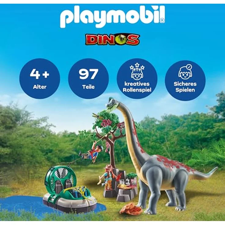 PLAYMOBIL 71819 Brachiosaurus-Begegnung, Spielset mit Hovercraft und Zipline-Forscher – Bild 2