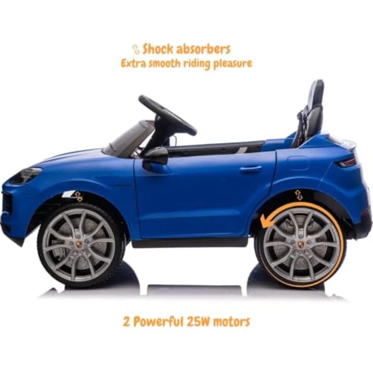 Vrooomy Porsche Cayenne Kinder Elektroauto, 12V mit Fernbedienung, für 1 bis 5 Jahre, Blau, MP3-Player, Sicherheitsgurt, LED-Scheinwerfer – Bild 7
