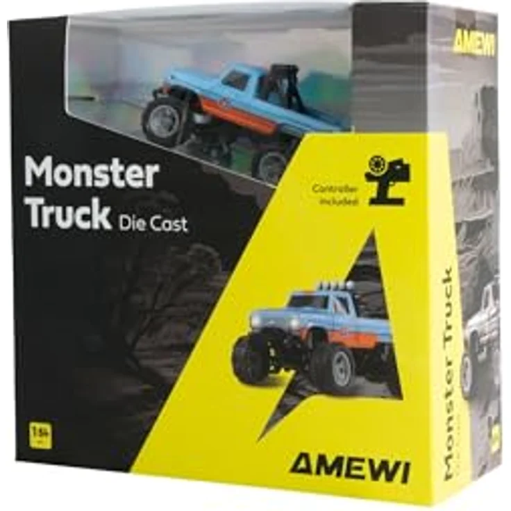 Amewi RC-Monstertruck Die Cast 1:64 RTR, blau/orange mit Pistolenfernsteuerung, drei Geschwindigkeitsstufen und Tempomat-Funktion – Bild 2