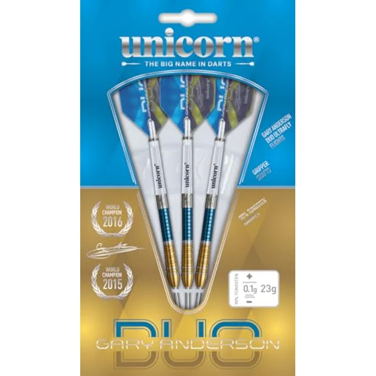 Unicorn Dartpfeile Set Duo Phase 6 | Gary 'The Flying Scotsman' Anderson | 90% Tungsten Barrels, blau & goldene Titanbeschichtungen | Ultrafly Flights | Steel Tip Volute – Bild 5