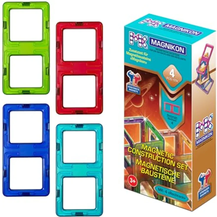 MK MAGNIKON Magnetische Bausteine Ersatzset, 4 Rechtecke, Montessori Spielzeug für Kinder ab 3 Jahren, Geschenkidee für Mädchen und Jungen – Bild 4
