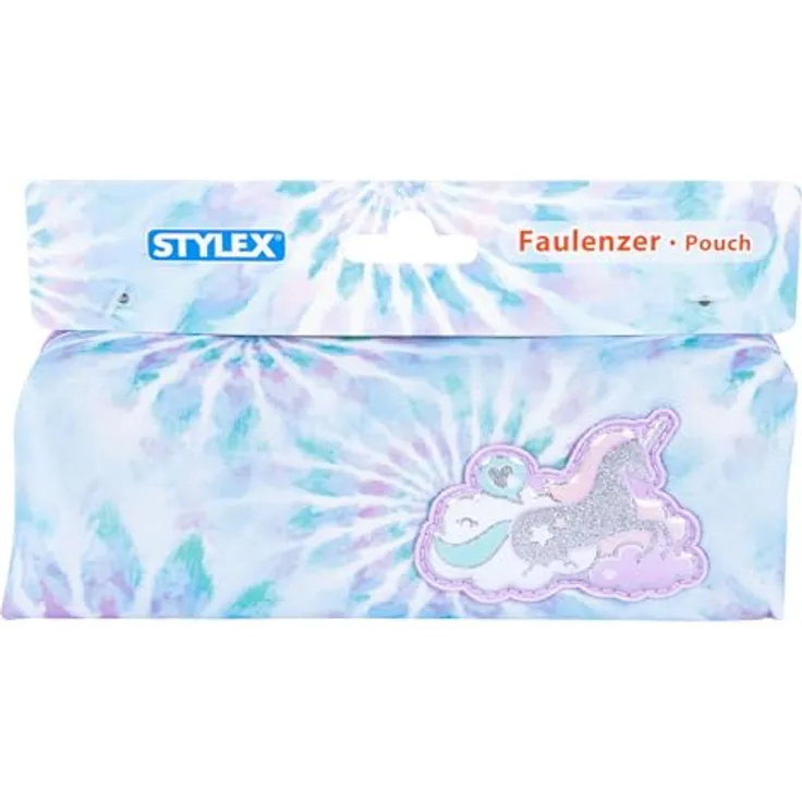 Stylex 47094 Faulenzer-Mäppchen mit Einhorn-Design, 3D Applikation, ca. 20 x 7 x 7 cm, Pastell Blau/Lila