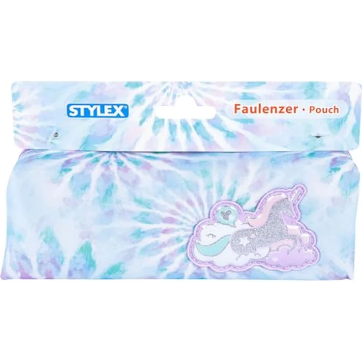 Stylex 47094 Faulenzer-Mäppchen mit Einhorn-Design, 3D Applikation, ca. 20 x 7 x 7 cm, Pastell Blau/Lila – Bild 1
