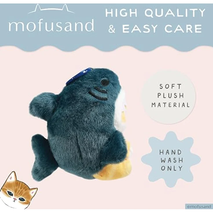 Blue Sky Studios Mofusand Plush, Kuscheltier Katze im Hai-Kostüm, weiches Kawaii Plüschtier mit Clip, offiziell lizenziertes Sammlerstück – Bild 3
