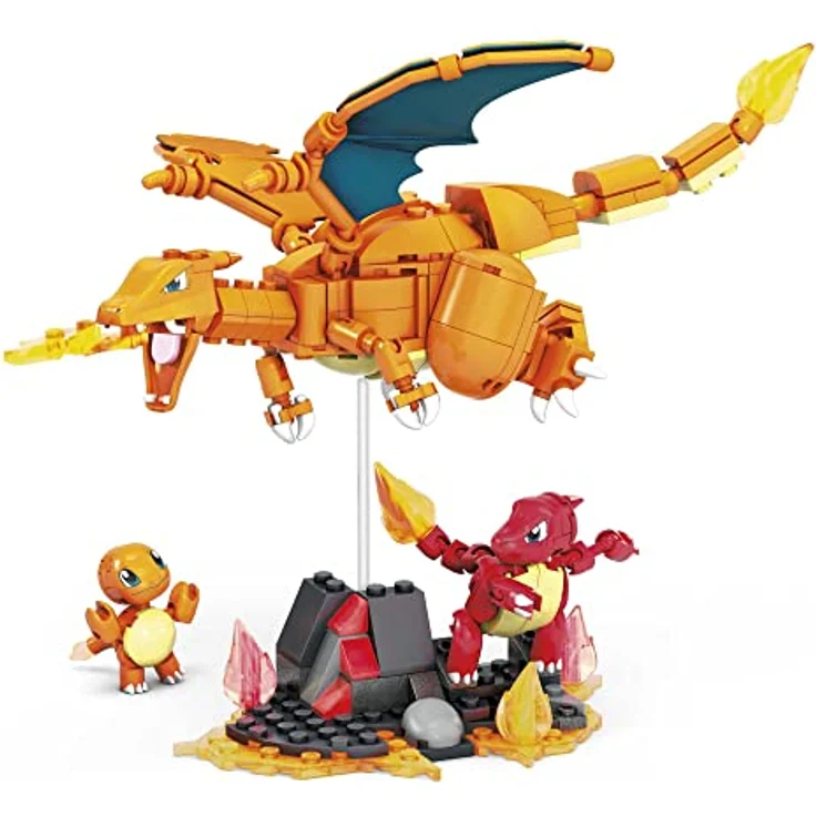 MEGA WONDER POKEMON MEGA HFG06 - Mega Construx Pokémon Glumanda Evolutionsset, Konstruktionsspielzeug, 3 bewegliche Figuren, Feuerwelt, 300 Bausteine, ab 7 Jahren – Bild 2