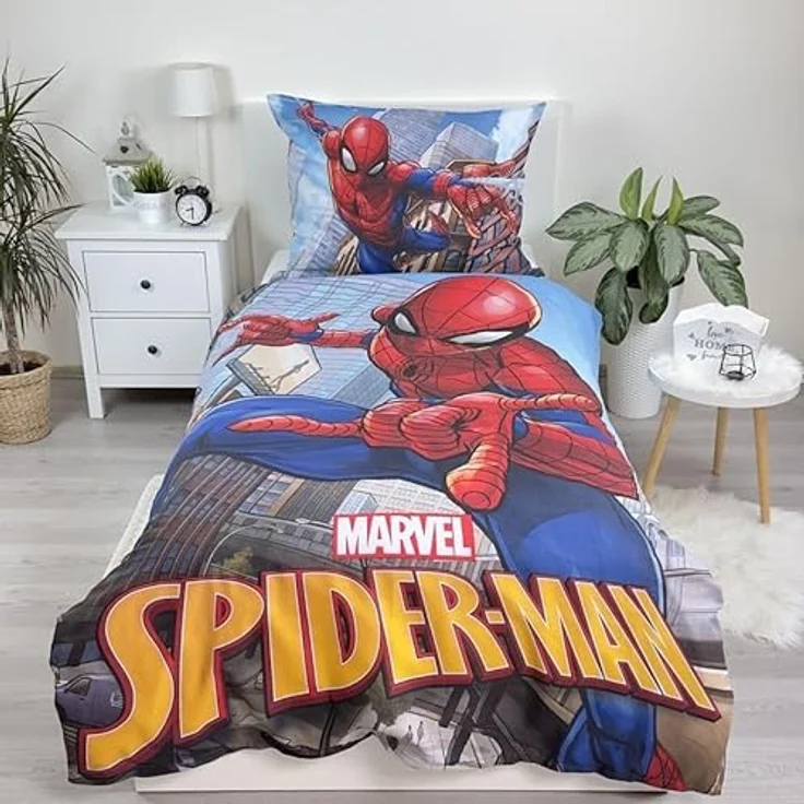 Jerry Fabrics Spiderman Wende Bettwäsche Kopfkissen Bettdecke 135/140x200 cm blau, 100% Baumwolle, atmungsaktiv und pflegeleicht – Bild 2