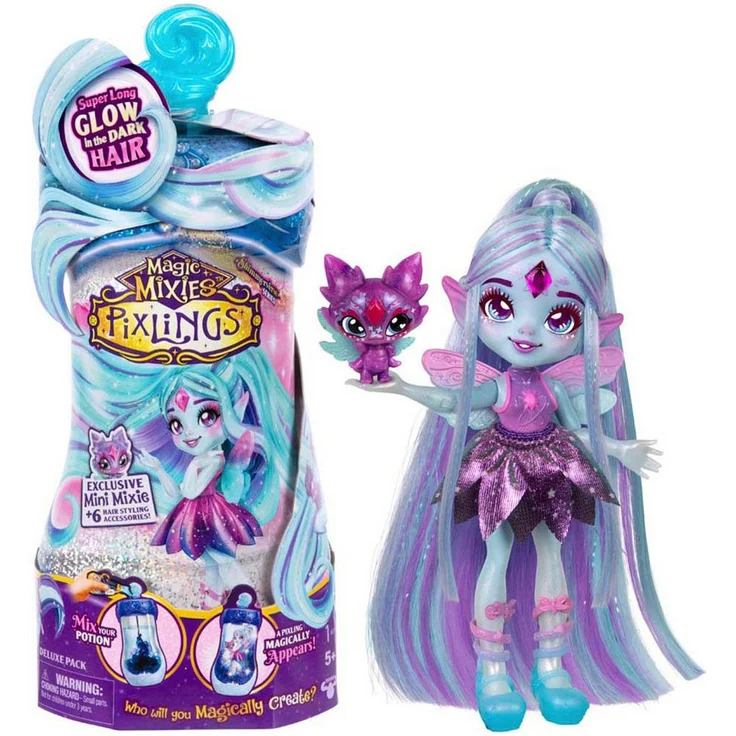 Moose Anziehpuppe Magic Mixies Galaxy Hair Pixling - Nebula, Ankleidepuppe mit langen glänzenden blauen Locken