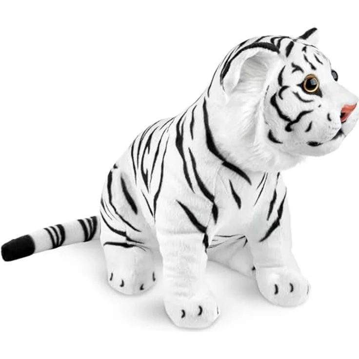 BRUBAKER Tiger Kuscheltier - 30 cm Stofftier - Baby Plüschtier Raubkatze Sitzend - Kinder Plüsch Spielzeug - Weiß – Bild 4