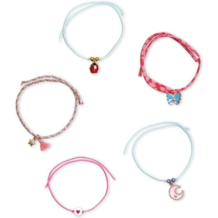 Janod Kreativset Wunscharmbänder, Bastelset für Schmuckkreationen mit 5 Armbändern, Karten und Anhängern, ab 8 Jahren – Bild 3