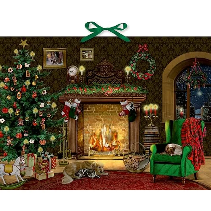 COPPENRATH DIE SPIEGELBURG Adventskalender Wandkalender mit nostalgischem Kamin-Motiv, Glitter und Schleifenband