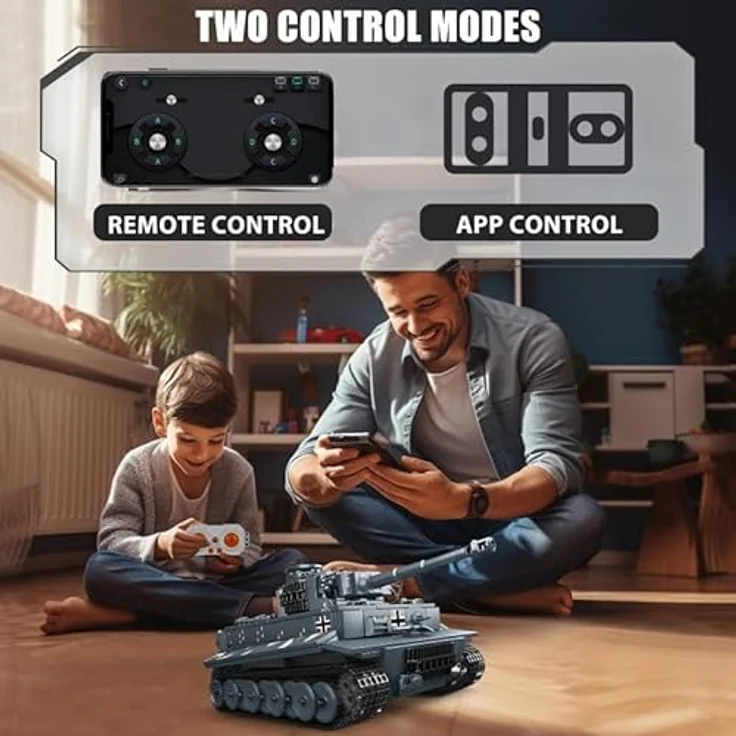 Mould King 20014 MOC Tiger-Panzer Ferngesteuert mit elektrischem Gyroskop und Sound Technik Transporter Tank, Technologie Klemmbausteine Bausatz （800+ pcs） – Bild 6
