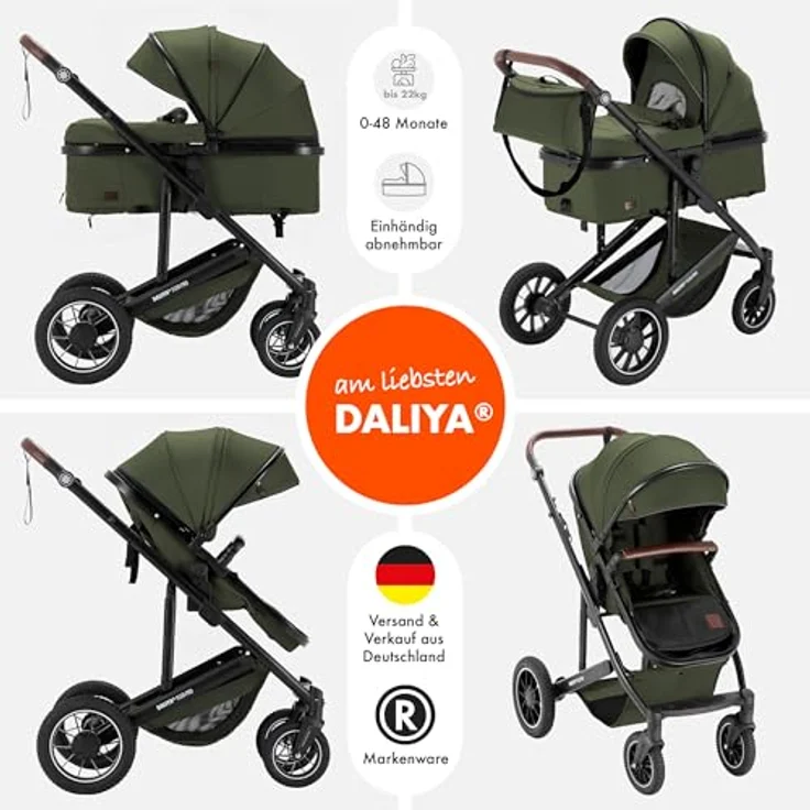 Daliya FLEXI-PRO M 2in1 Kombikinderwagen, klappbar mit Liegefunktion und höhenverstellbarem Schieber, olivgrün – Bild 2