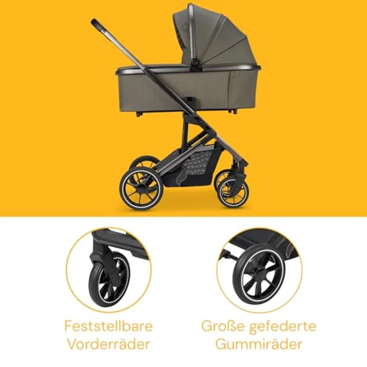 Osann Kombi-Kinderwagen Juntos Teak - bis 22 kg belastbar, umsetzbare Sitzeinheit, Babywanne mit Matratze & Regenschutz, Gratis Mobilitätsgarantie – Bild 2