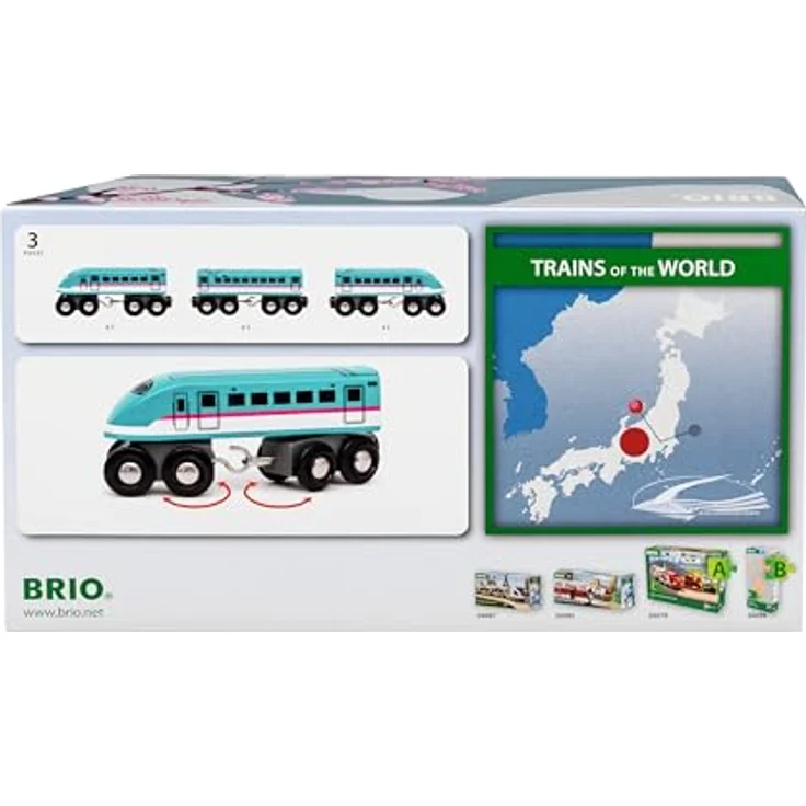Brio 63608600 Shinkansen Series E5 Hayabusa Schnellzug mit 2 Lokomotiven und Personenwagen aus Holz, 3 Teile – Bild 4
