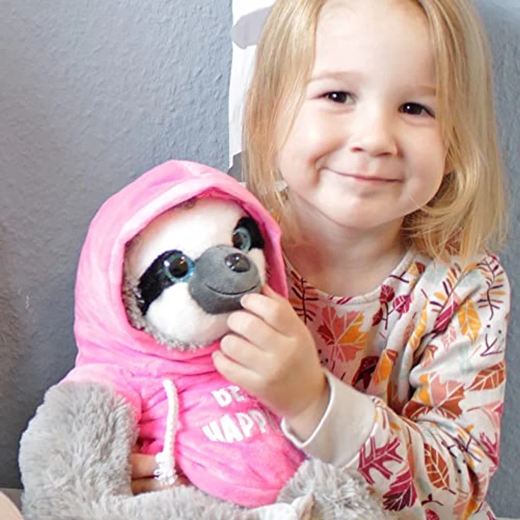 BEMIRO Faultier Kuscheltier rosa mit Pullover Be Happy - ca. 50 cm, Faultier Kuscheltier mit Pulli, Kletthände zum anhängen, Plüschtier Faultier mit Hoodie – Bild 3