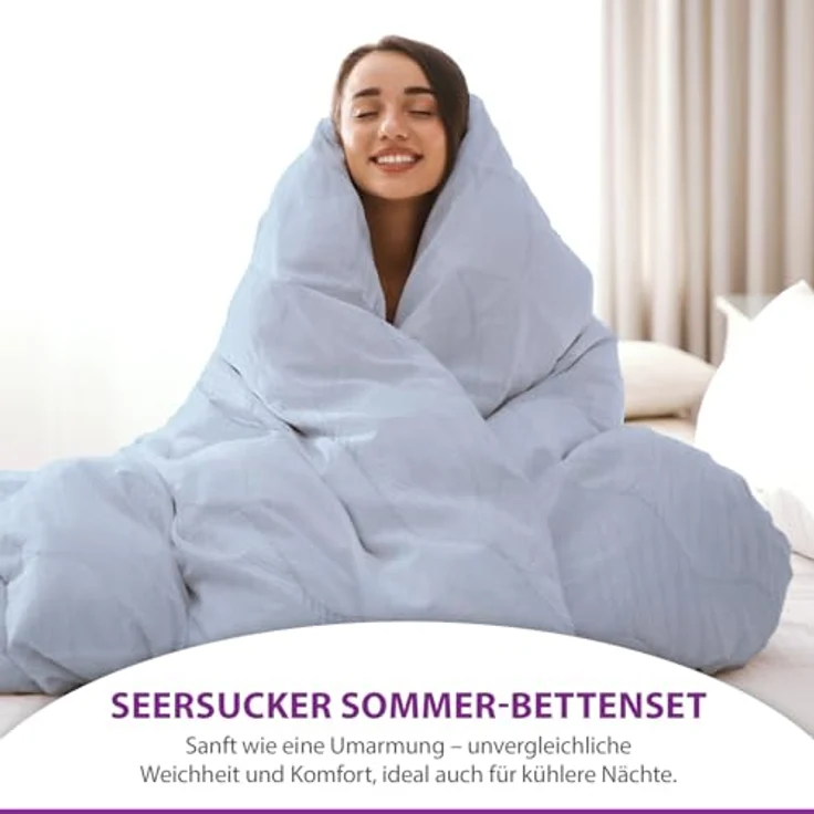 AddLiving Seerzucker 2in1 Bettenset blau, Steppbettdecke 135x200 & Kopfkissen 80x80, atmungsaktiv & waschbar, Öko-Tex 100 zertifiziert, ideal für Kinder – Bild 3