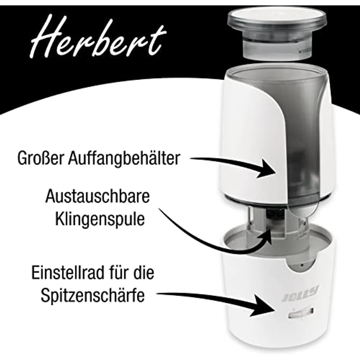 Jolly Herbert, elektrischer Anspitzer mit Autostopp-Funktion und wiederaufladbarem Akku, schwarz – Bild 7