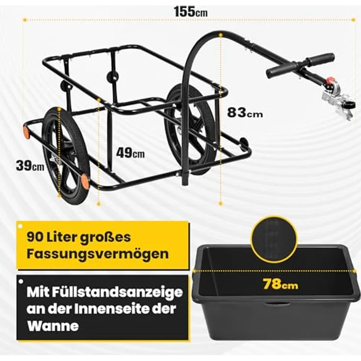 SAMAX Fahrradlastenanhänger Lastenanhänger 90 Liter 80 Kg Kupplung Schutzplane – Bild 6