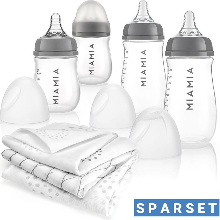 MiaMia 7-tlg. PP-Flaschen-Set mit Silikon-Trinksauger Gr. S und 3 spucktücher, BPA-frei, spülmaschinengeeignet, inkl. Anti-Kolik-System
