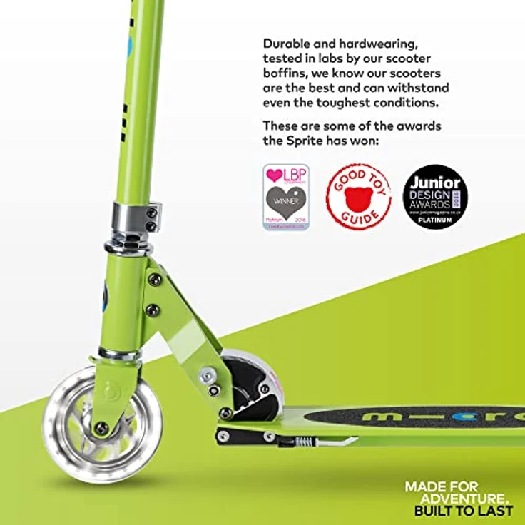 MICRO micro Sprite LED Kinder Kinderscooter | Cityroller mit LED-Rollen | klappbar und höhenverstellbarer Lenker | ab 5 J. | Tretroller Chartreuse – Bild 4