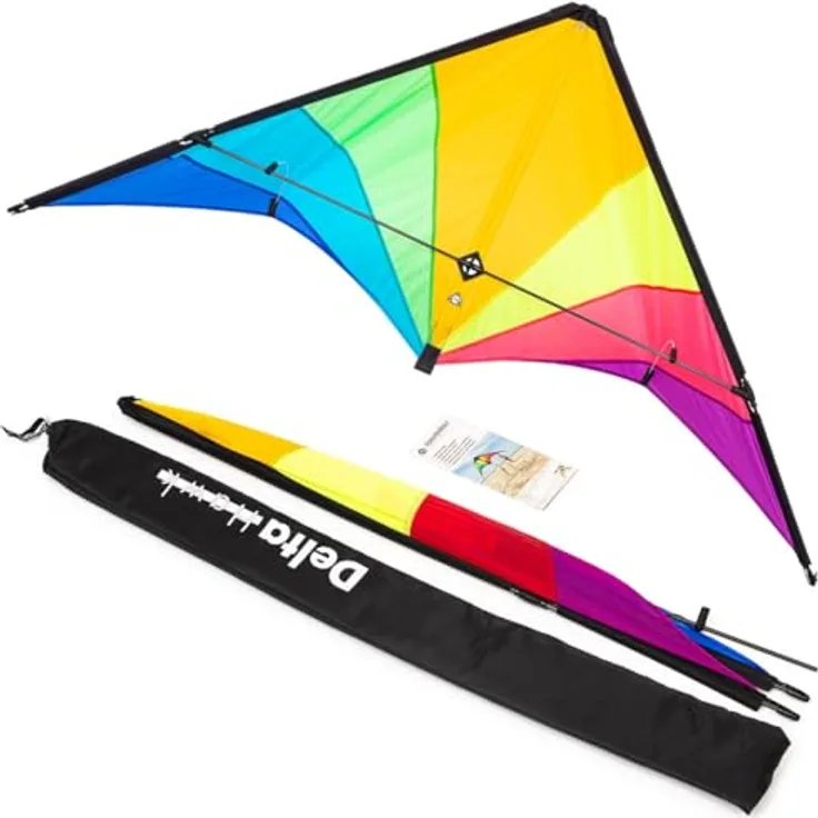 HQ HIGH QUALITY DESIGN 116005 - Delta Hawk Neon-Rainbow, Lenkdrachen Zweileiner, Flugdrachen, ab 14 Jahren, 146x72cm, 70-100kp Lenkschnüre empfohlen, 3-8 Beaufort