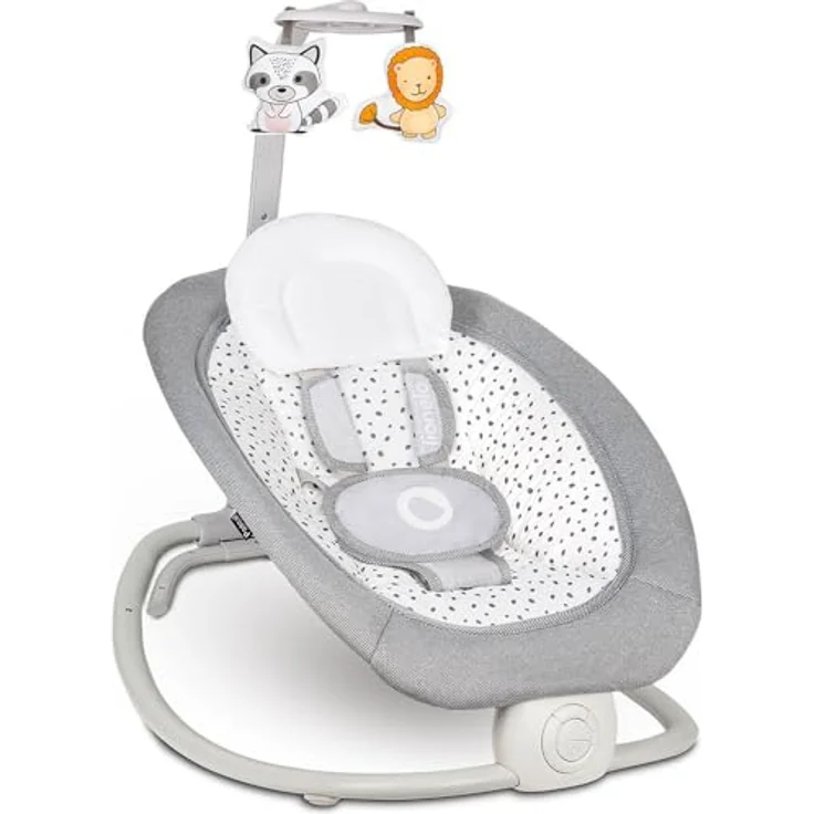 Lionelo Pascal Baby Wippe, mit sanften Vibrationen, 5 Melodien, Spielzeugkarussell, Kopfkissen und verstellbarer Rückenlehne, Energiesparsystem – Bild 4