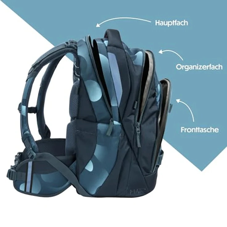coocazoo Schulrucksack Mate - 44 cm, ergonomisch mit 30 Litern Volumen, Farbe Aqua Flow – Bild 3