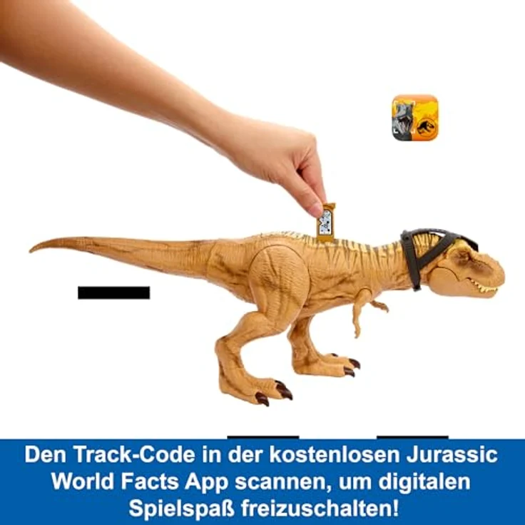 JURASSIC WORLD Jagen Und Zermalmen Tyrannosaurus-Rex - Dinosaurier Spielzeugfigur mit Geräuschen, Tracking-Ausrüstung für digitale Spiele, einzigartiger Wüstenlook, für Fans ab 4 Jahren, HNT62 – Bild 3