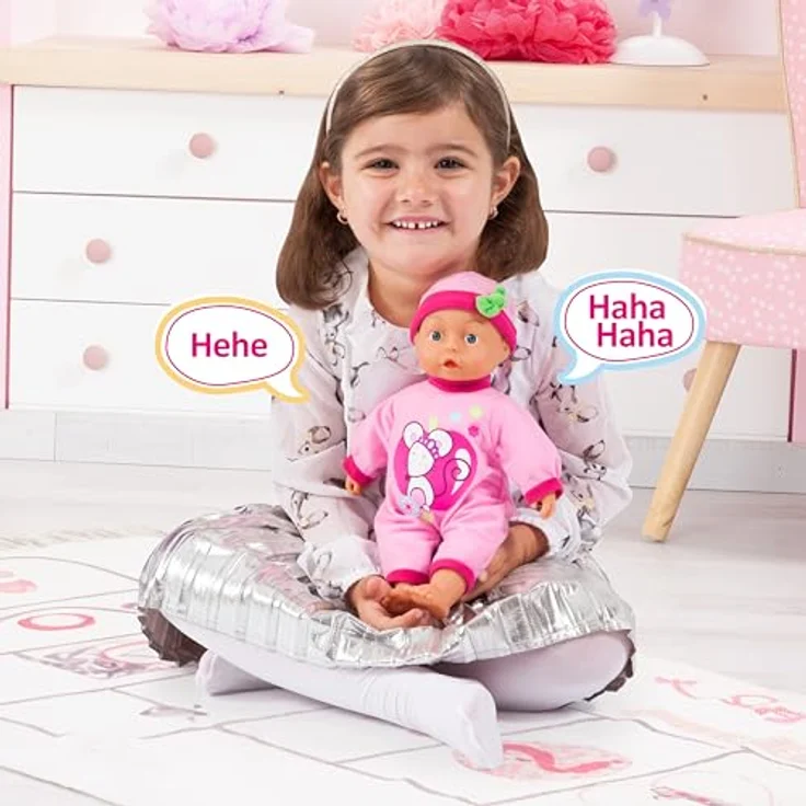 Bayer Babypuppe First Words Baby, 33 cm Weichkörperpuppe mit 24 Babysounds, inkl. Batterien – Bild 5