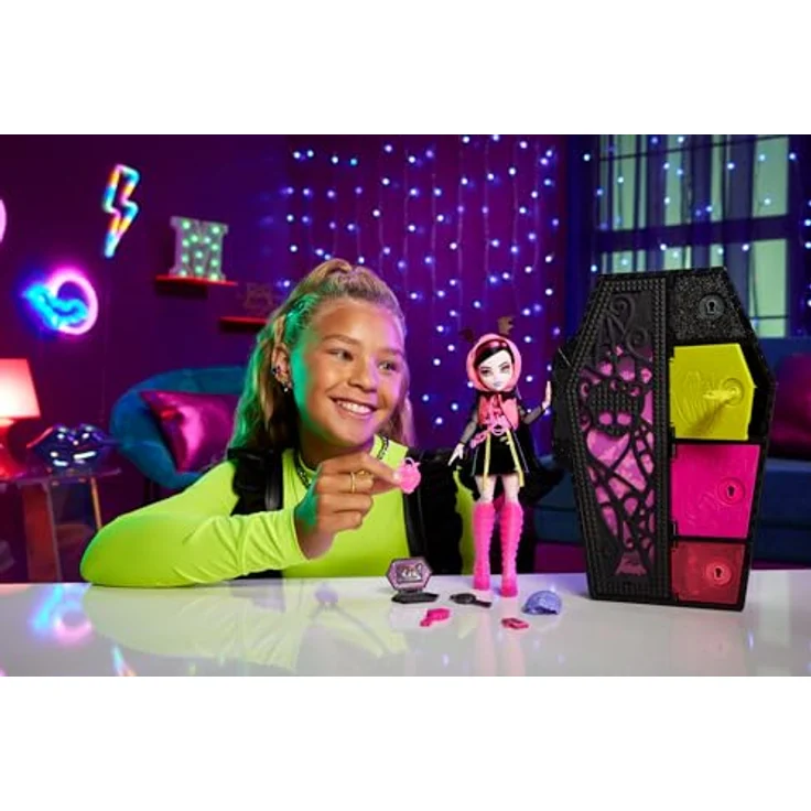 Mattel® Anziehpuppe Monster High, Skulltimate Secrets: Neon Frights, Draculaura - Fluoreszierend, leuchtende Accessoires – Bild 2