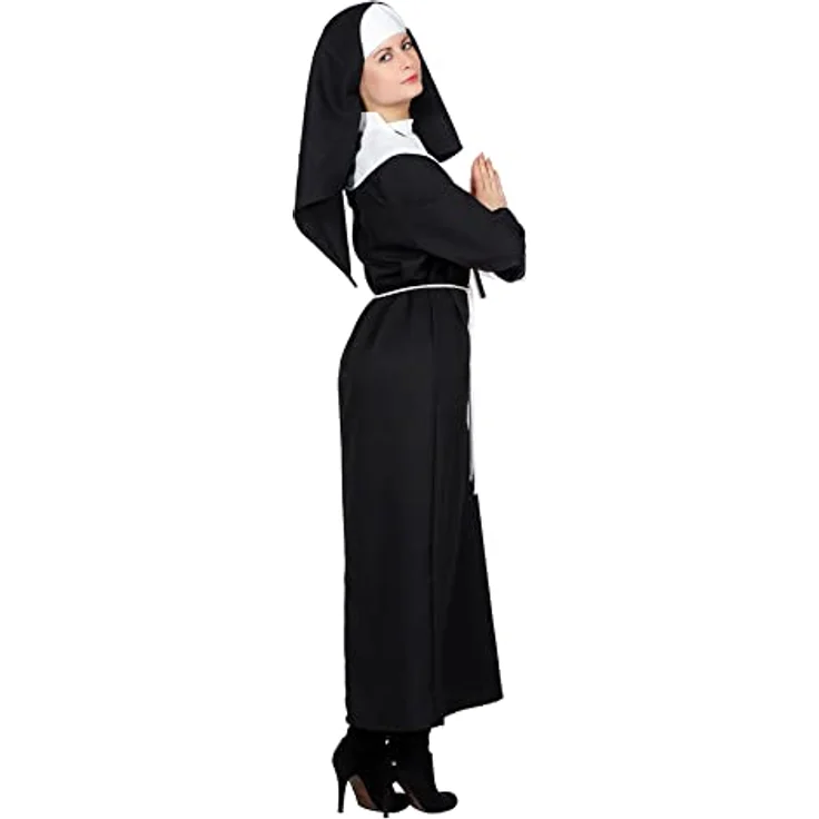 Wilbers Nonne (44), 4-teiliges Kostümset mit schwarzem Kleid, Nonnenhaube und Kordel, 100% Polyester – Bild 3