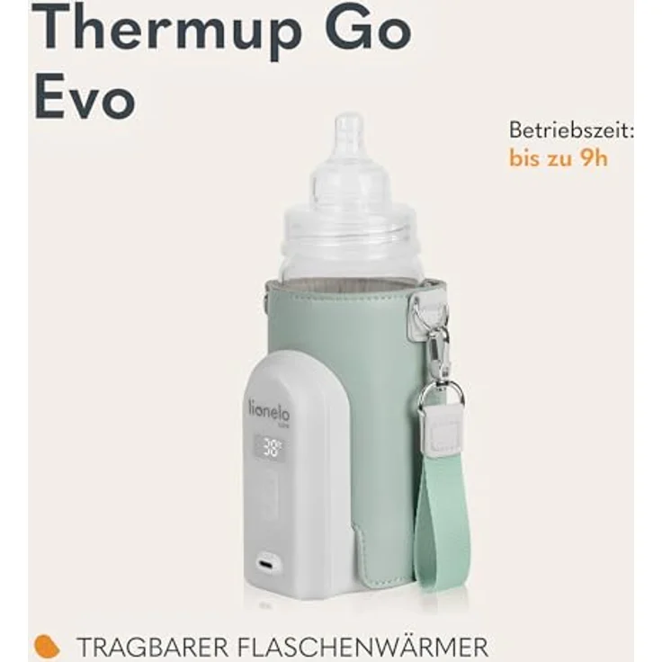 Lionelo Thermup Go Evo Tragbarer Babyflaschenwärmer, 5 Betriebstemperaturen von 38 bis 50o C, USB-C Aufladung, bis zu 9 Stunden Betrieb, LCD Display – Bild 2