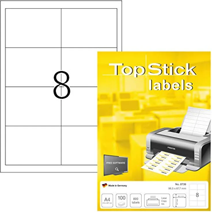 TopStick 8739 Universal Etiketten, 8000 Stück, selbstklebend, matt, 96,5 x 67,7 mm, weiß, für Laserdrucker und Inkjet Tintenstrahldrucker