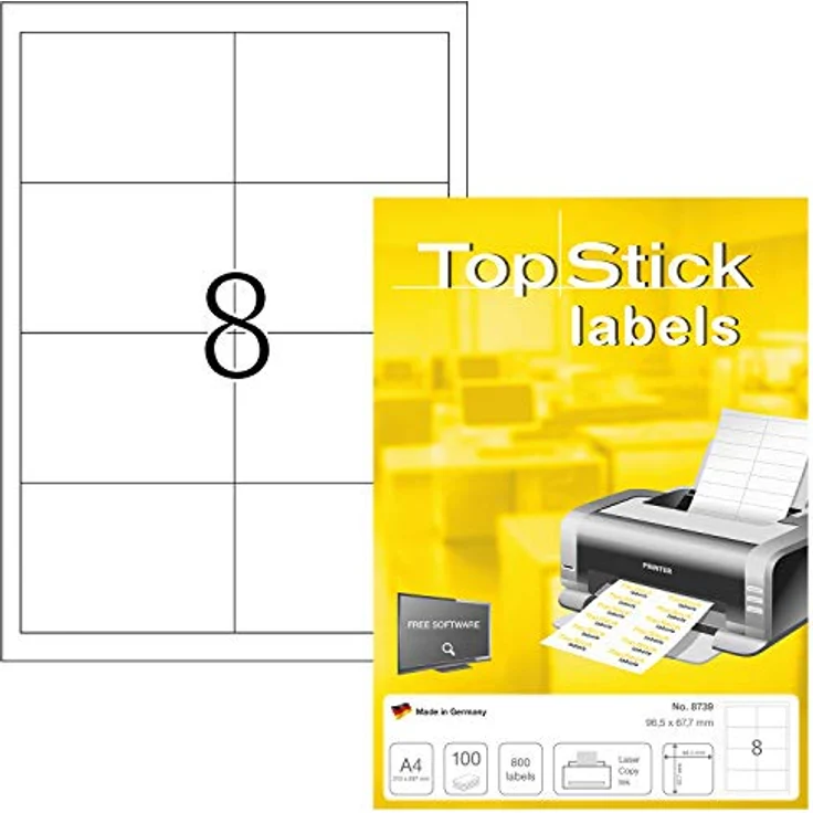 TopStick 8739 Universal Etiketten, 8000 Stück, selbstklebend, matt, 96,5 x 67,7 mm, weiß, für Laserdrucker und Inkjet Tintenstrahldrucker – Bild 1