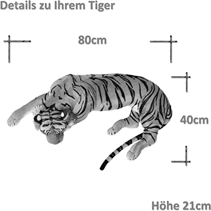 TE-Trend Weißer Tiger Kuscheltier XXL Plüschtier Stofftier liegend Katze Großkatze Raubkatze Deko Figur Geschenk Spielzeug 70cm Mehrfarbig – Bild 4