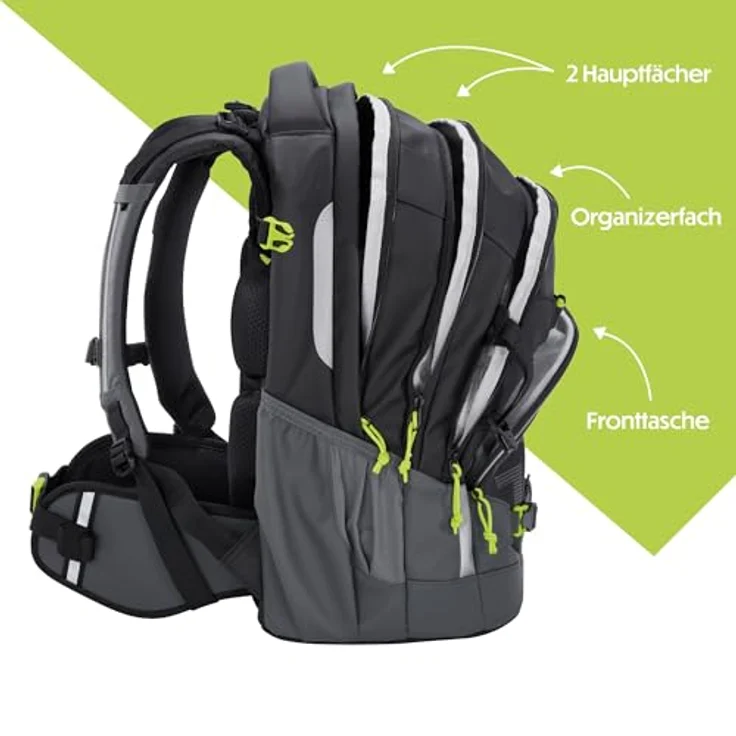Coocazoo Schulrucksack Mate „Tarp Black Thunder”, ergonomisch und anpassbar, höhenverstellbar, mit Brustgurt & Hüftgurt, schwarz, 30 Liter Volumen, ab 3. Klasse – Bild 3