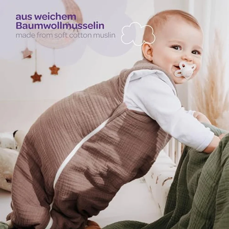 Träumeland Babyschlafsack aus Musselin schokopflaume, mitwachsend, atmungsaktiv, leicht & hautfreundlich, 2.5 TOG Öko-Tex 100 zertifiziert – Bild 4