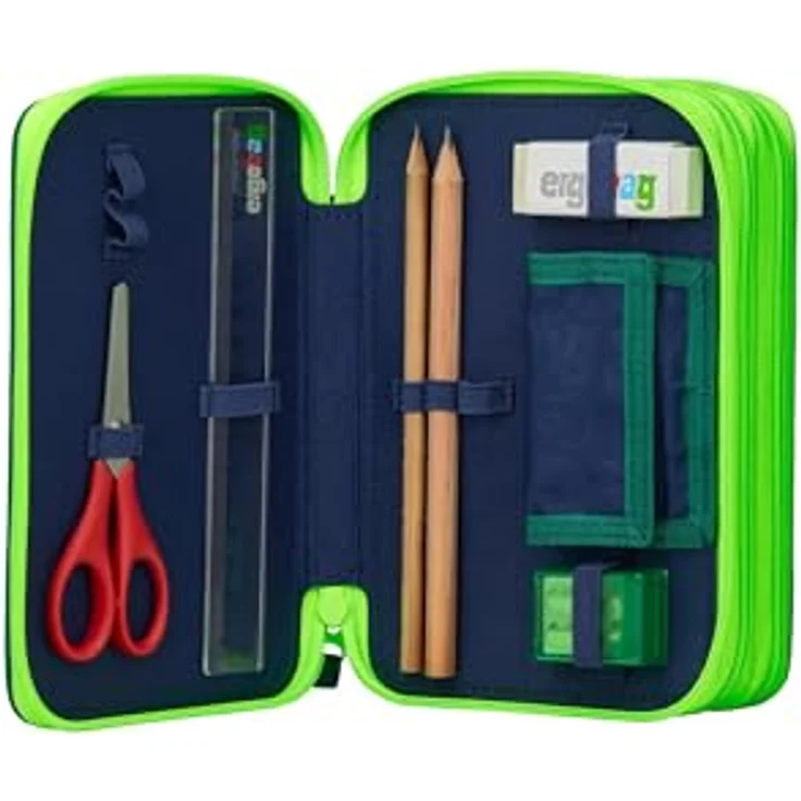 ergobag Maxi Mäppchen Set 40-Teilig, mit Lyra Bunt- und Filzstiften, Kleingeldfach, Lineal und Schere, Bärtastisch - Grün – Bild 5