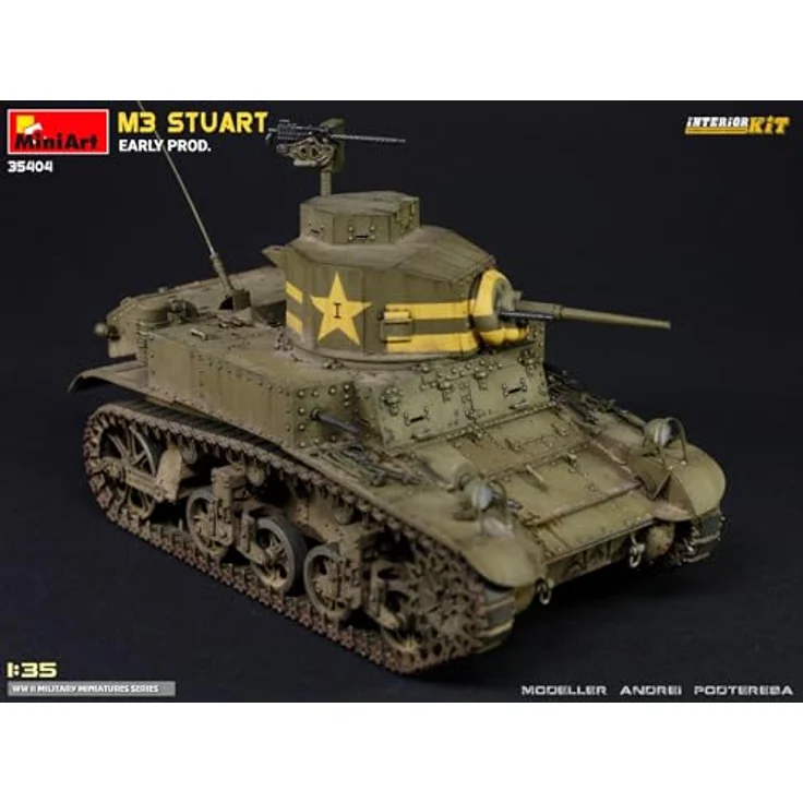 Other 1:35 M3 Stuart, Modellfahrzeug Kit mit Interior und beweglichen Kettengliedern, 7 Varianten Decals – Bild 4