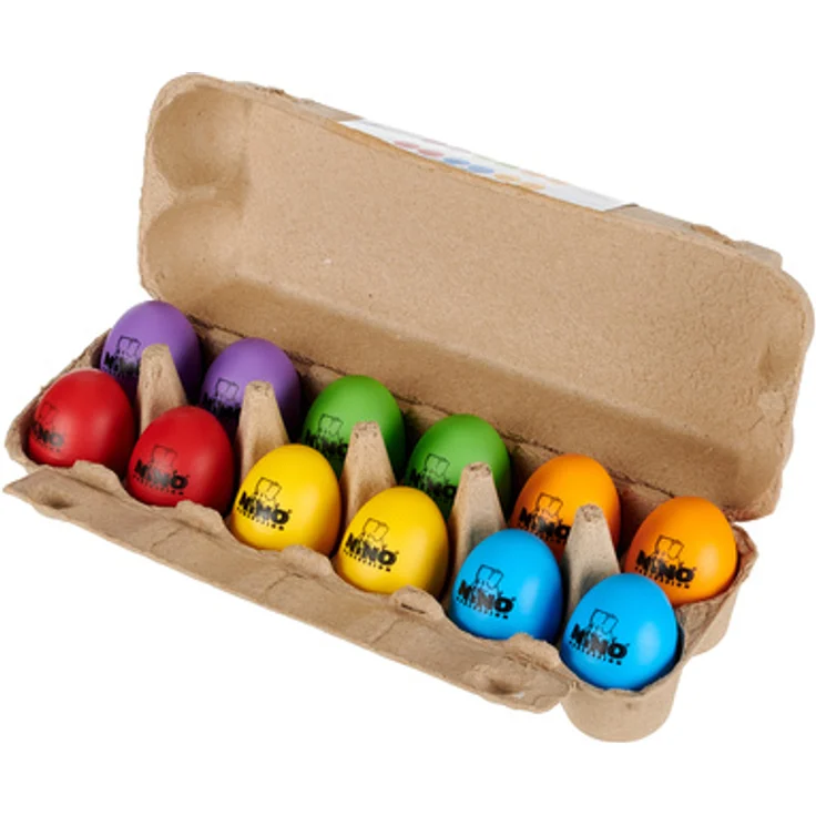 Nino Egg Shaker Set, 12-teiliges Rhythmusinstrumente-Set in bunten Farben mit praktischer Aufbewahrungsbox (2x Grün, 2x Lila, 2x Blau, 2x Orange, 2x Gelb, 2x Rot)